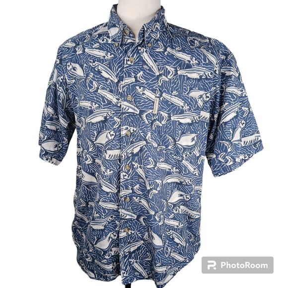 Men's Hawaiian Shirt Large Blue Fish - Picture 2 of 10